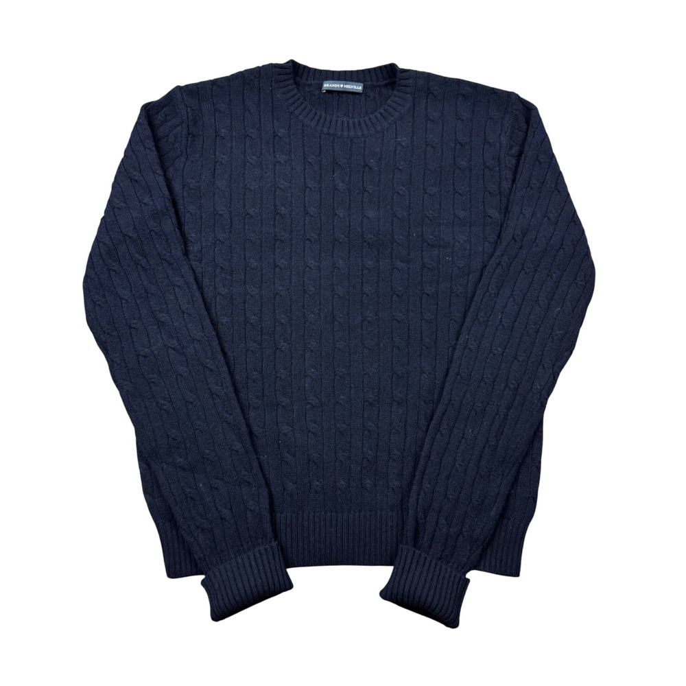 Brandy Melville Navy Blue Cable Knit Wool Blend Crewneck Sweater Women Fisherman